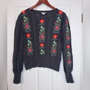 Sundance Dark Gray Sweater with Colorful Floral Embroidery